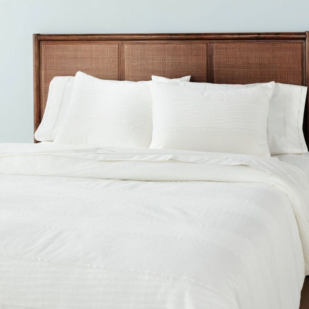 Open Box - 3pc Full/Queen Slub Center Stripe Comforter Set Cr Cream